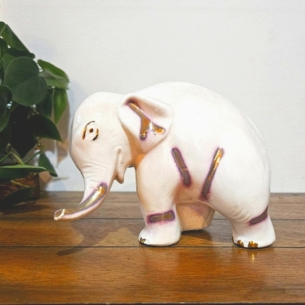 Vintage White and Gold Elephant Large Figurine